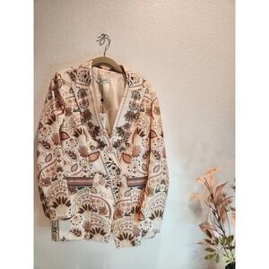 Hale Bob Paisley Print Blazer Jacket NWT XS Boho Western Embellished Buttons‎
